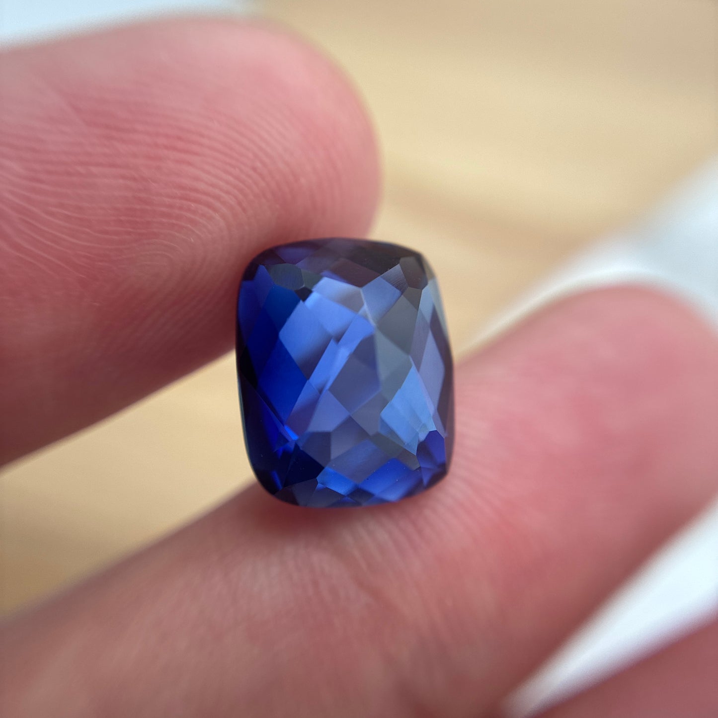 12x10mm Blue Lab Sapphire 8 carat Cushion Cut, Faceted Loose Gemstone