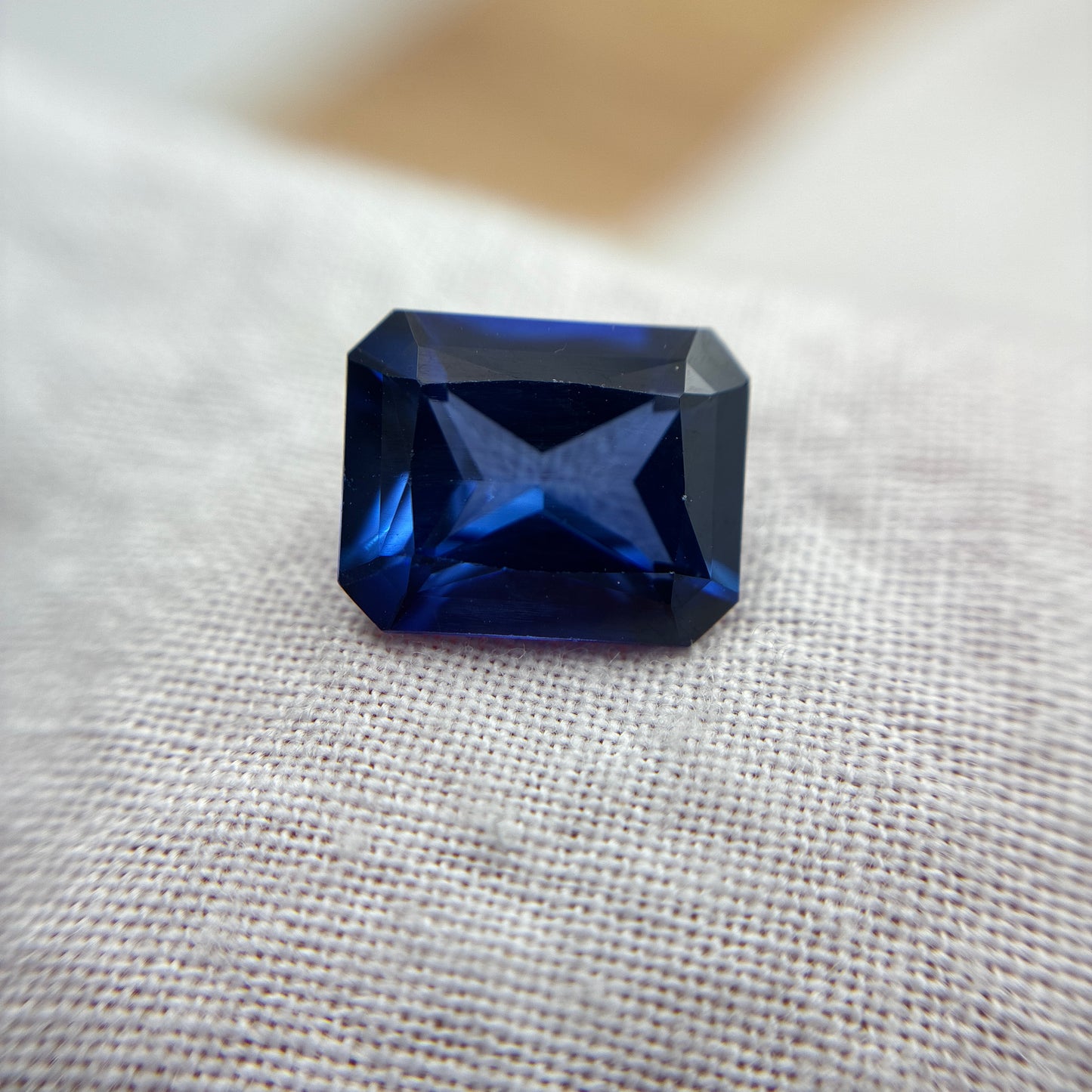 10x8mm Lab Created Blue Sapphire, 3.68 carat Mixed Emerald cut