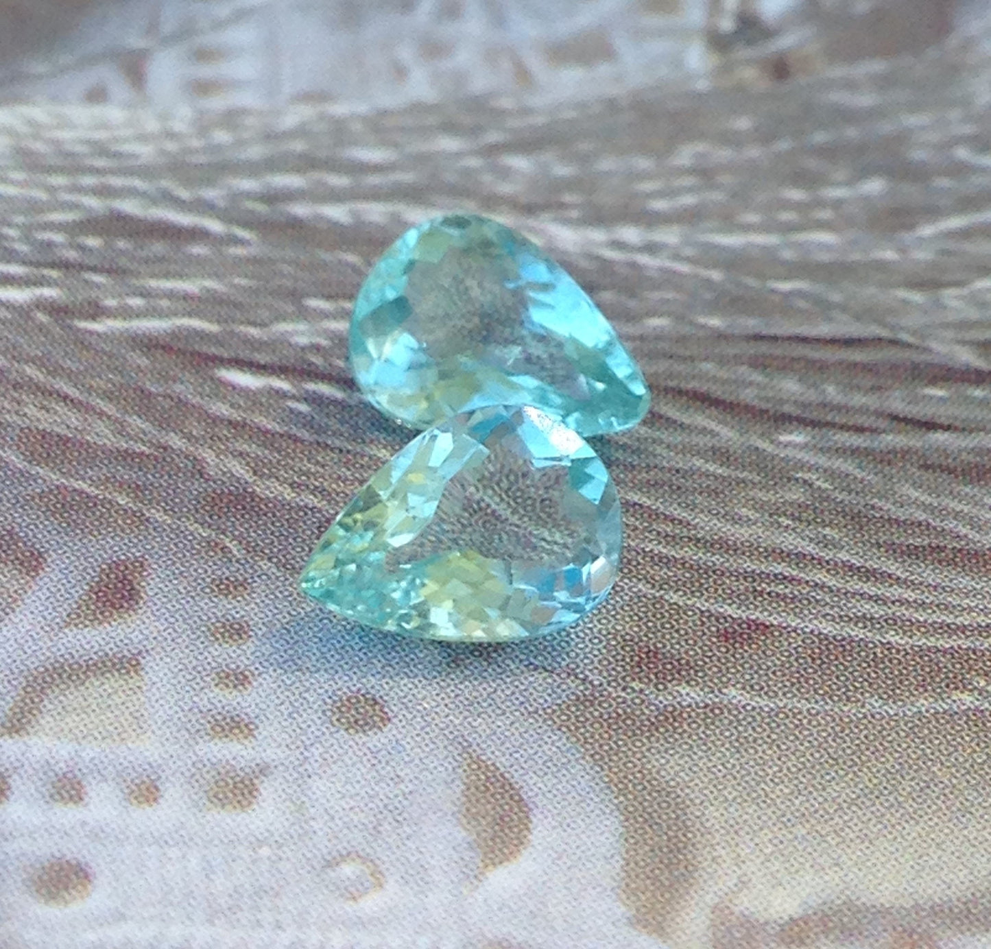 Natural Matching Pair Blue Green Cuprian Tourmaline Paraiba Color 0.60cts each 7x5mm Pear Faceted Loose Gemstone Copper Bearing 1.2 ctw