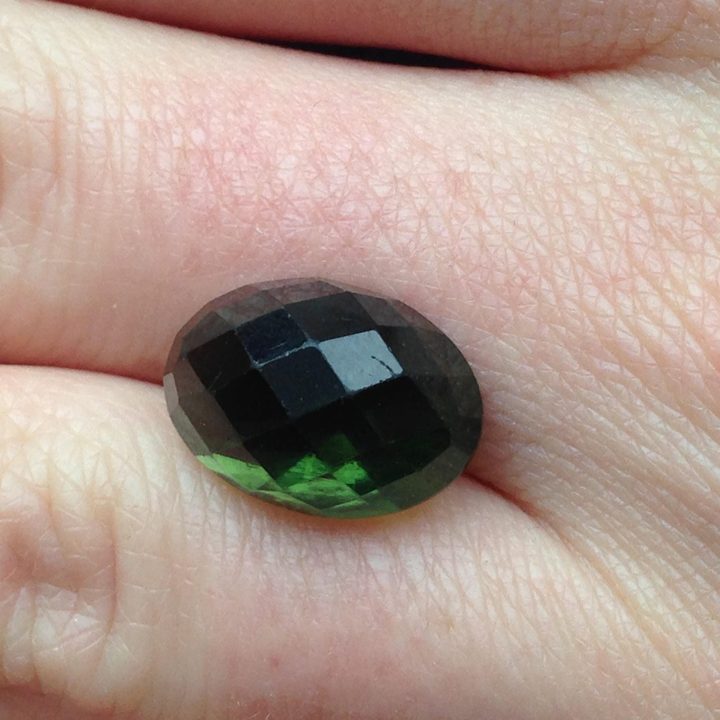 6.68 Carat UGL-USA Certified Moldavite Loose Gemstone Appraised Fancy Oval Checkerboard Cut Faceted Unusual 14x10x9mm