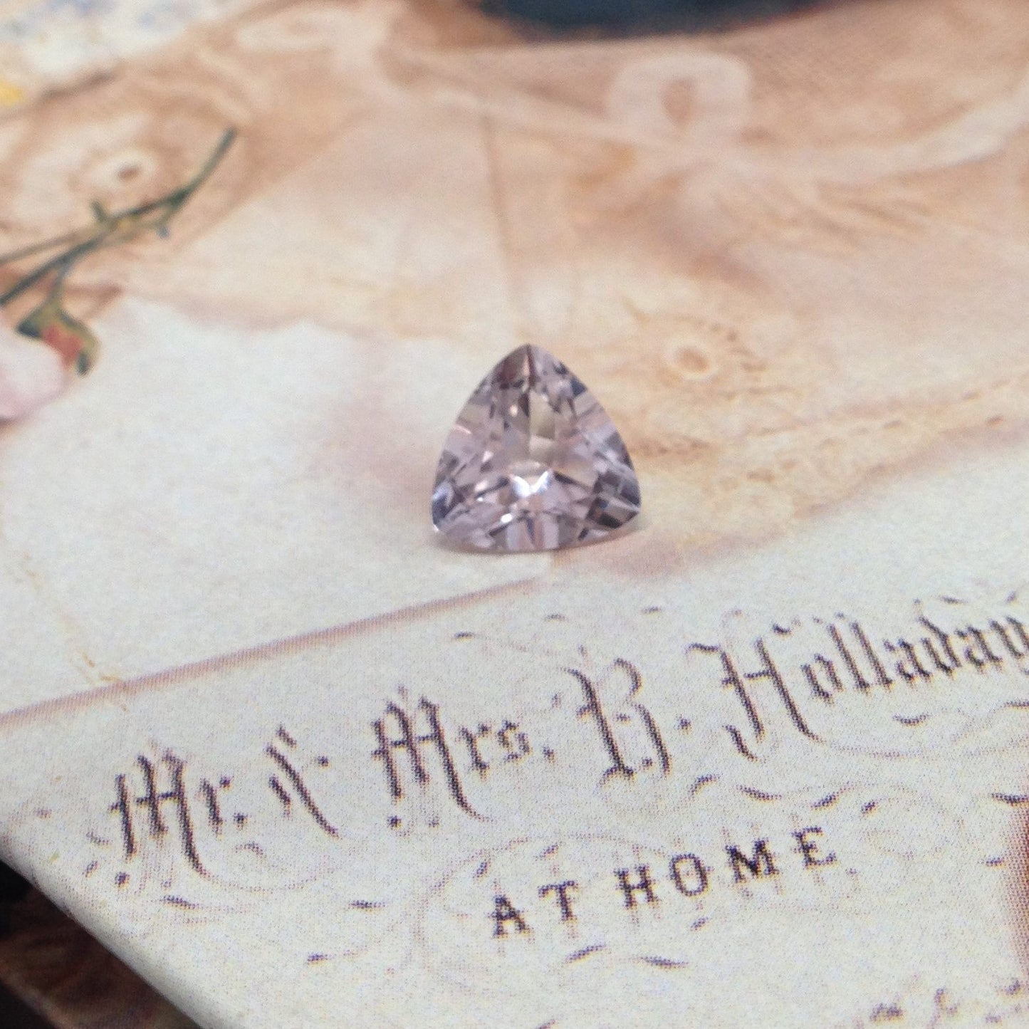 Morganite 10mm 3 carat Trillion Cut Purple Beige Loose Gem Blush Unmounted Gemstone For Engagement Ring Wedding Triangle Beryl US Seller