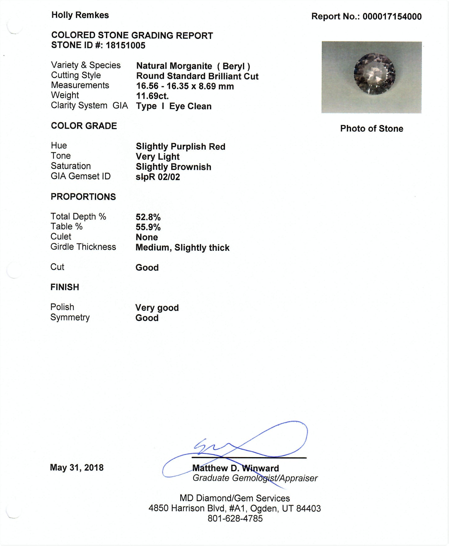 11.69 Carat Natural Morganite 16.5mm Round Light Purple Cut Loose Gem Unmounted Gemstone Beryl, 16 mm Round Certified Morganite US Seller