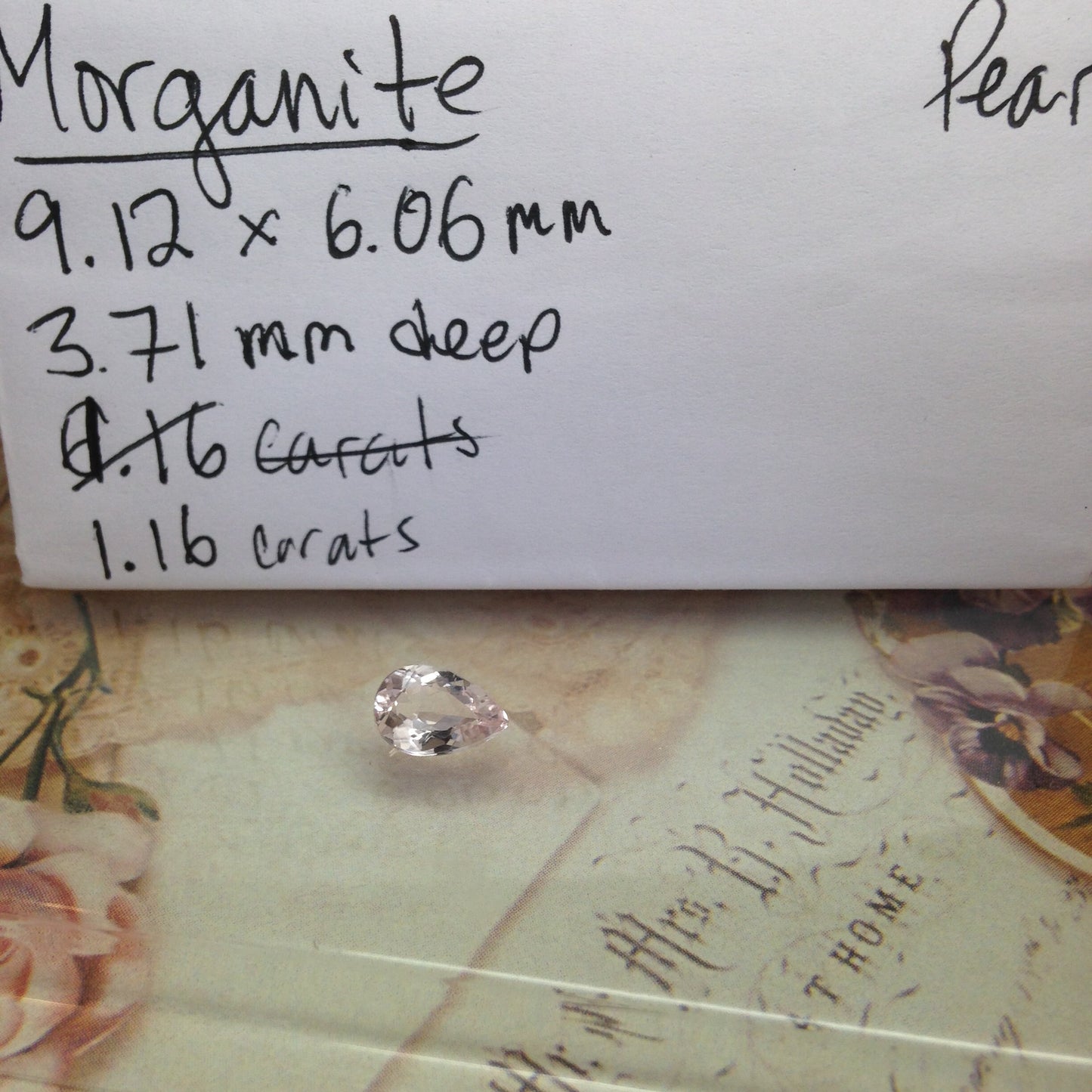 9x6mm Light Pink Morganite 1.16 Carat Pear Cut Pink Loose Gem