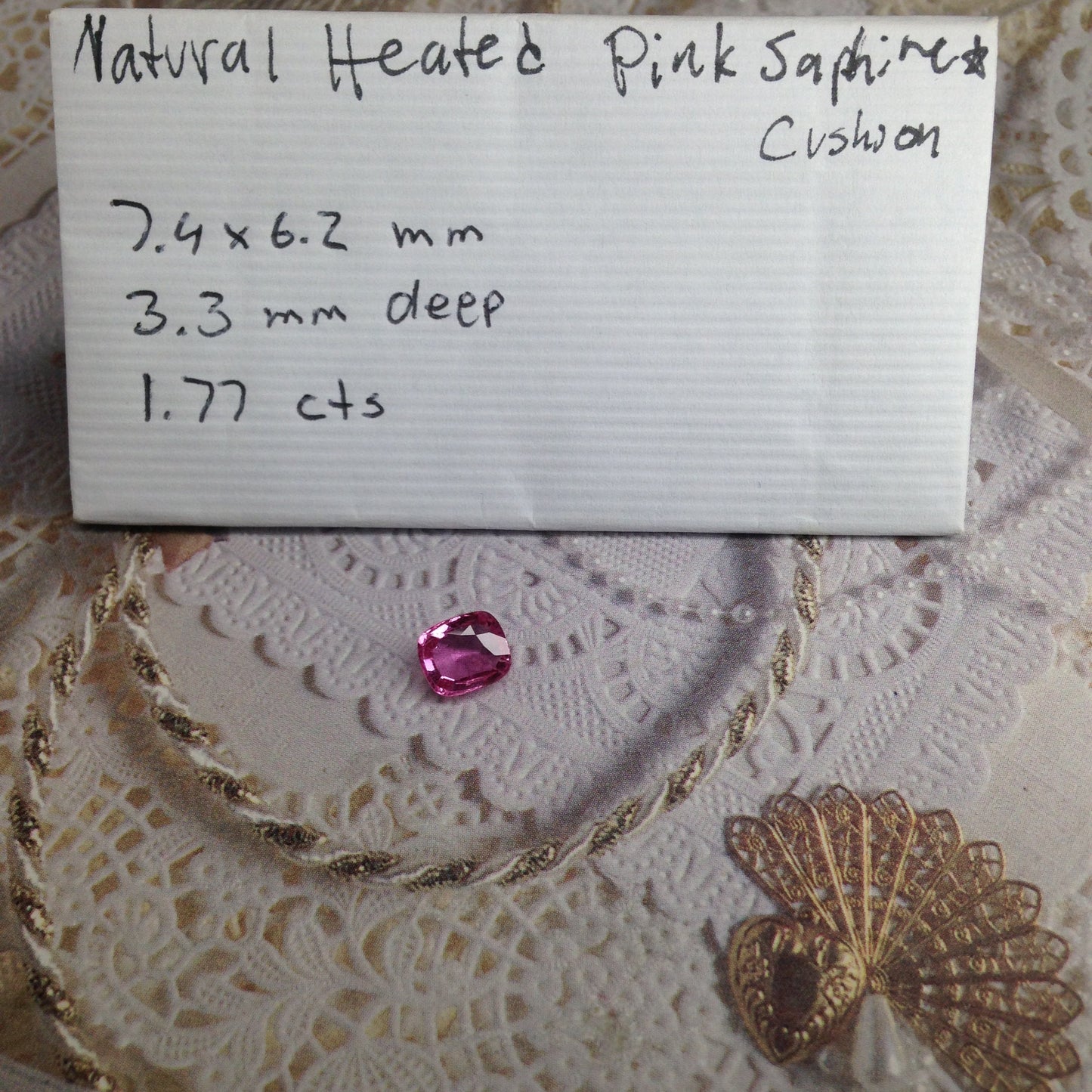1.77 Carat Natural Pink Sapphire 7.4x6.2mm Cushion cut Loose Gemstone Faceted Gem Corundum Fancy Vivid Color Sapphire