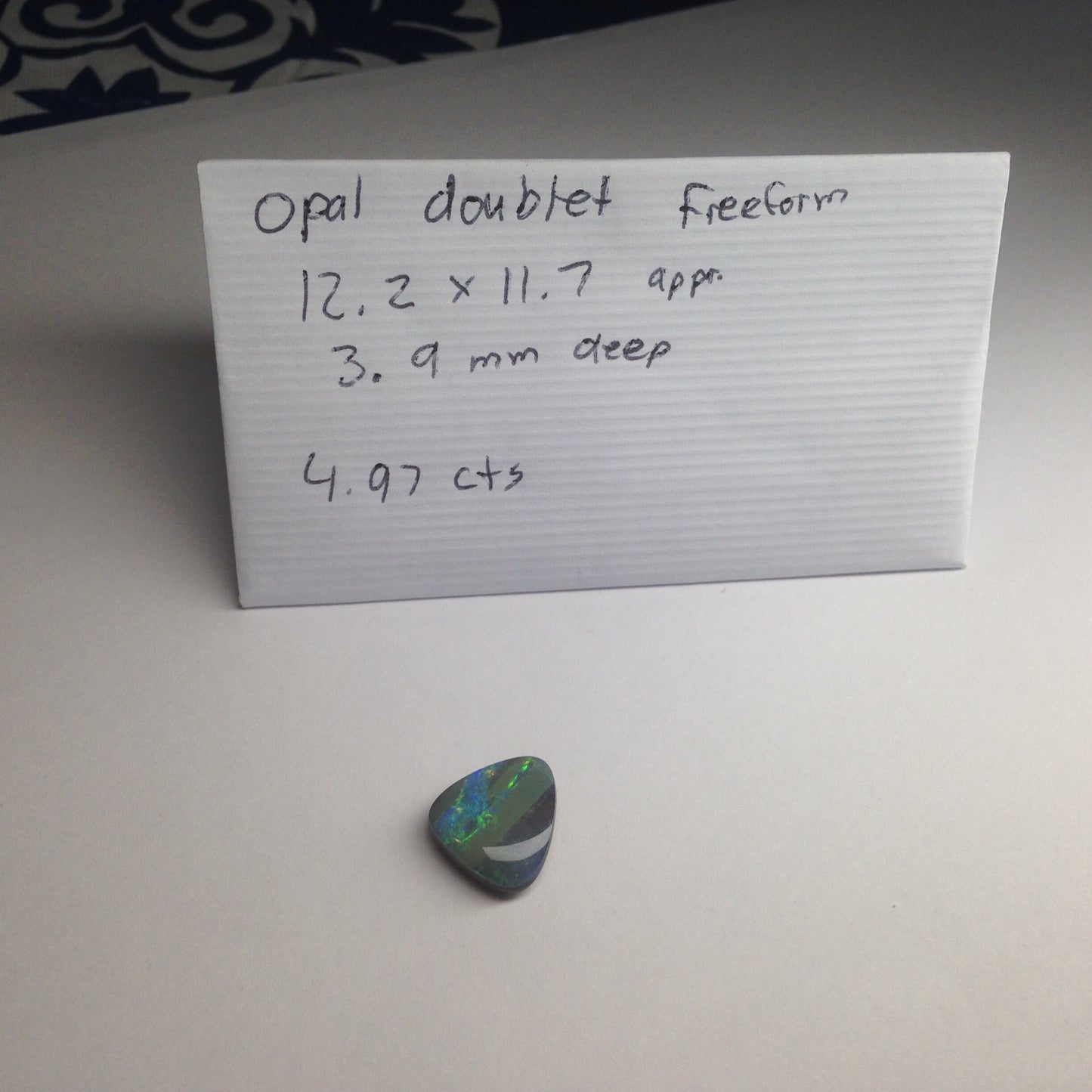 Signed Loose gemstone Gorgeous Opal Natural Doublet Freeform 5 carat app 12 mm triangle loose gem scrap gold jewelry cts October Birthstone