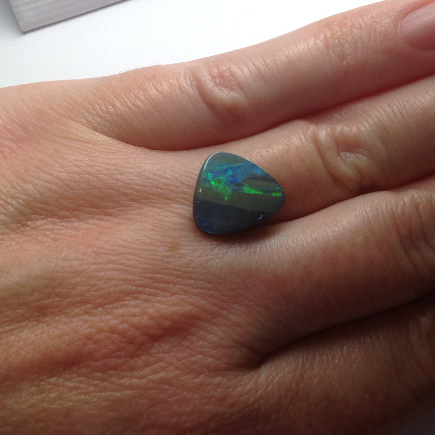 Signed Loose gemstone Gorgeous Opal Natural Doublet Freeform 5 carat app 12 mm triangle loose gem scrap gold jewelry cts October Birthstone