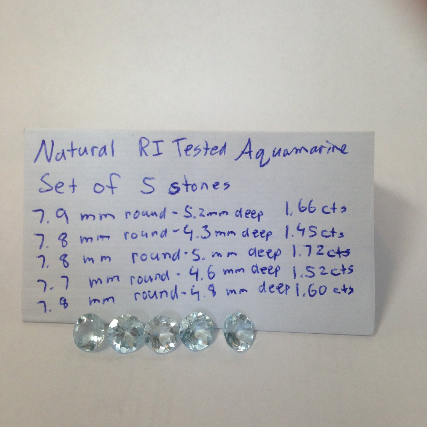 5 Natural 8mm Aquamarine Matching Lot Set 8mm Round Light Blue Loose Gem Faceted Gemstone 1.45-1.72 Carats Ea.