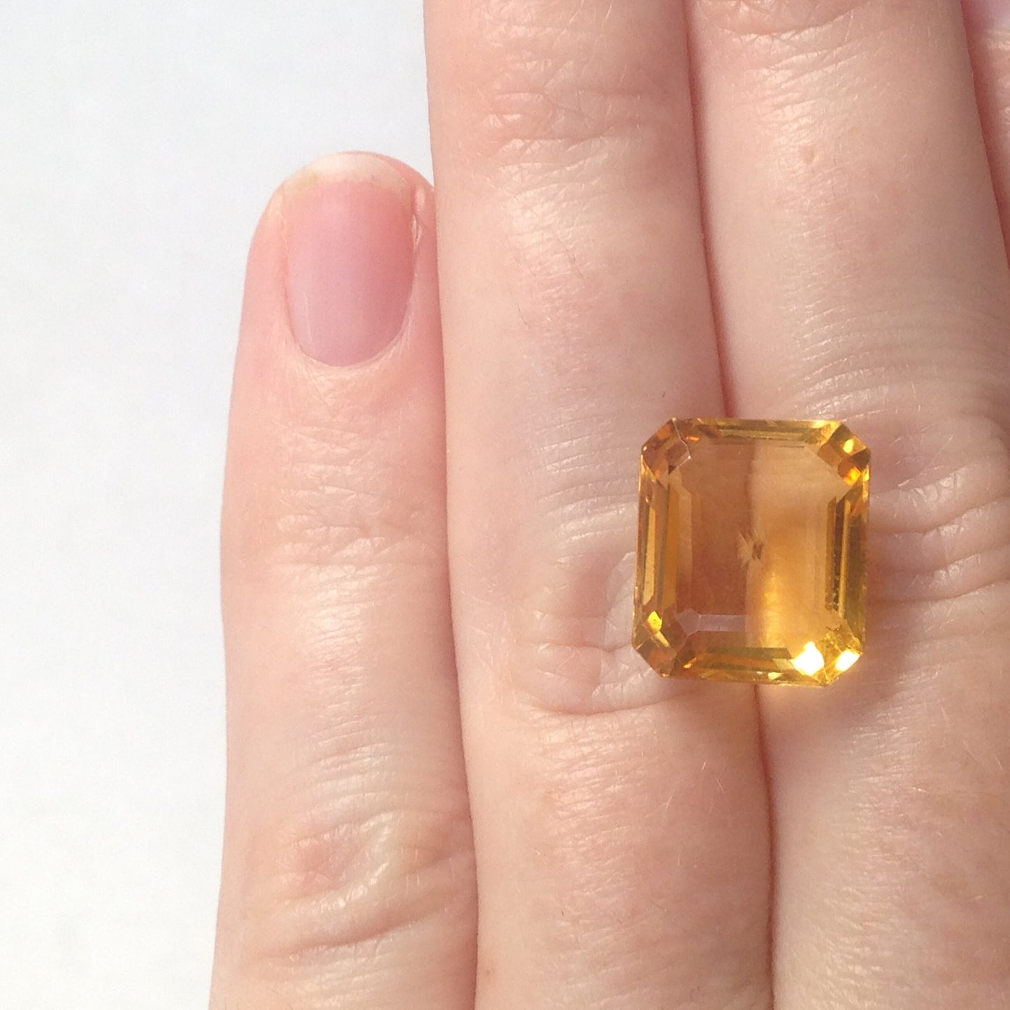 Orange yellow Quartz citrine  13x11 mm loose gemstone unmounted preowned  faceted jewelry supplies gem stone  8.28 carats rectangle emerald