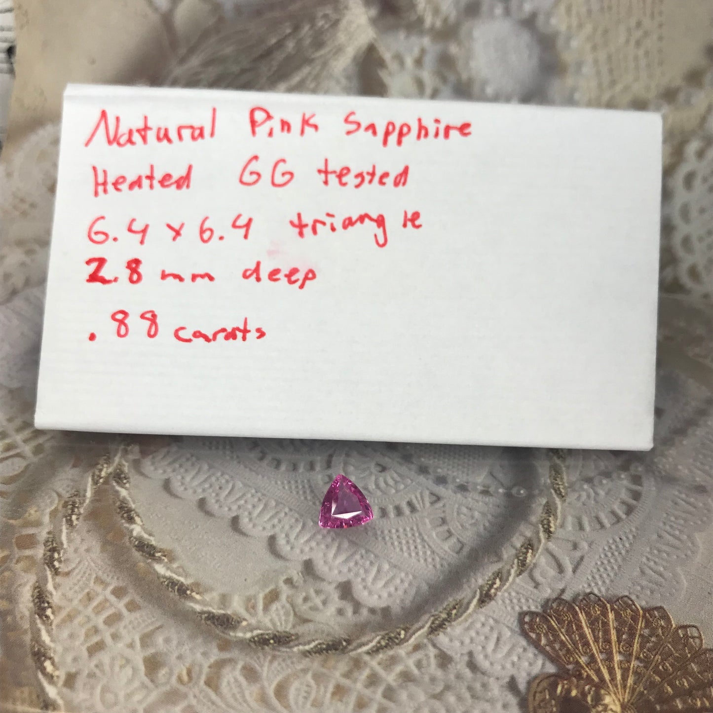 6.5mm Pink Sapphire Natural 0.88 carat, Trillion Cut Loose Gemstone Faceted pink Gem