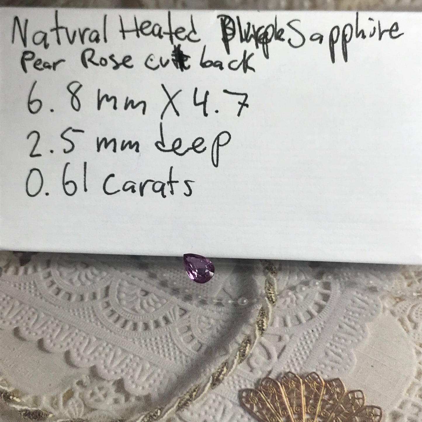 Natural Purple Sapphire  0.61 Carats 6.8x4.7mm Pear Tear Drop Rose Cut Back, Corundum Faceted Loose Unmounted Earth Mined Gemstone 7x5mm