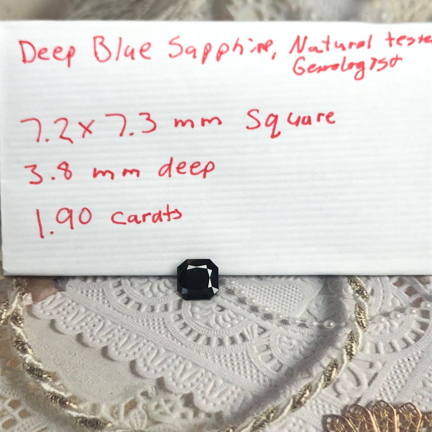1.90 Ct Dark Blue Sapphire 7.2mm Square, Faceted Loose Midnight Blue Sapphire