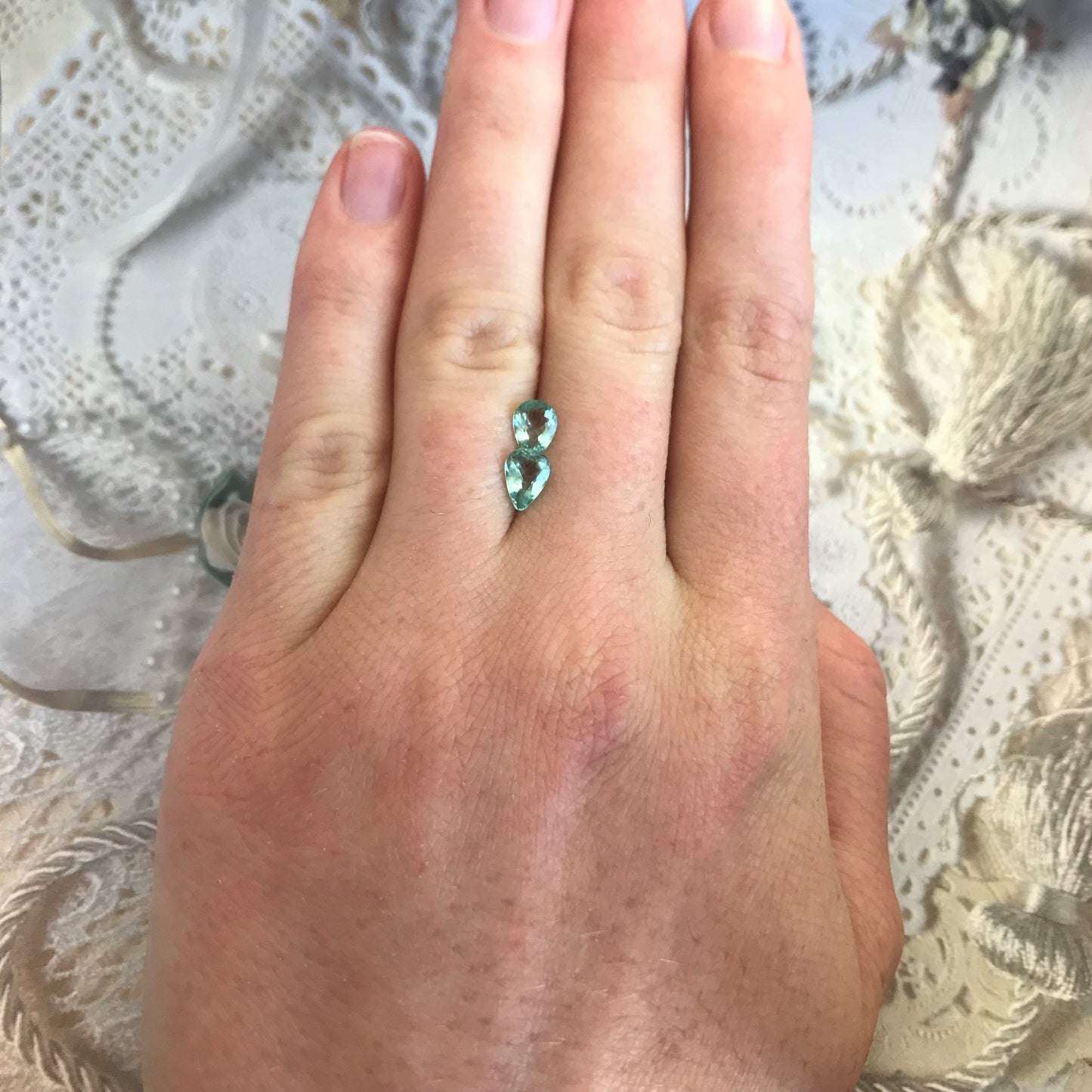 Natural Matching Pair Blue Green Cuprian Tourmaline Paraiba Color 0.60cts each 7x5mm Pear Faceted Loose Gemstone Copper Bearing 1.2 ctw