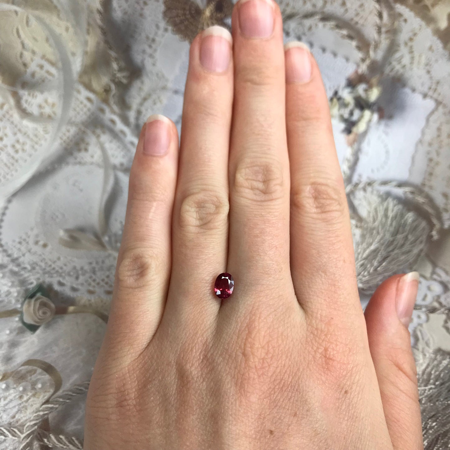 1.31 Carat Natural Red Sapphire 6.7x5mm Oval Cut, BE Treated Orangish Red Sapphire