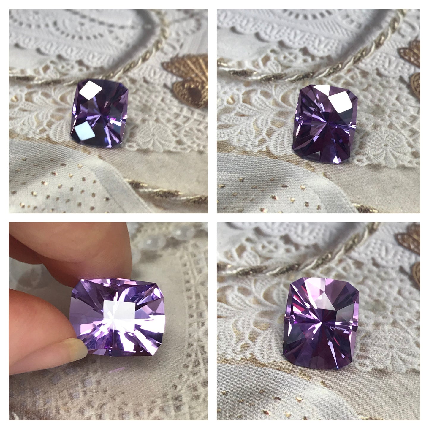 14x11.5mm Purple Amethyst 8 Carat Rectangle Custom Cut -Tesselation 13 by Akhavan (modified)- Faceted Loose Unmounted Gemstone US Cut/Seller