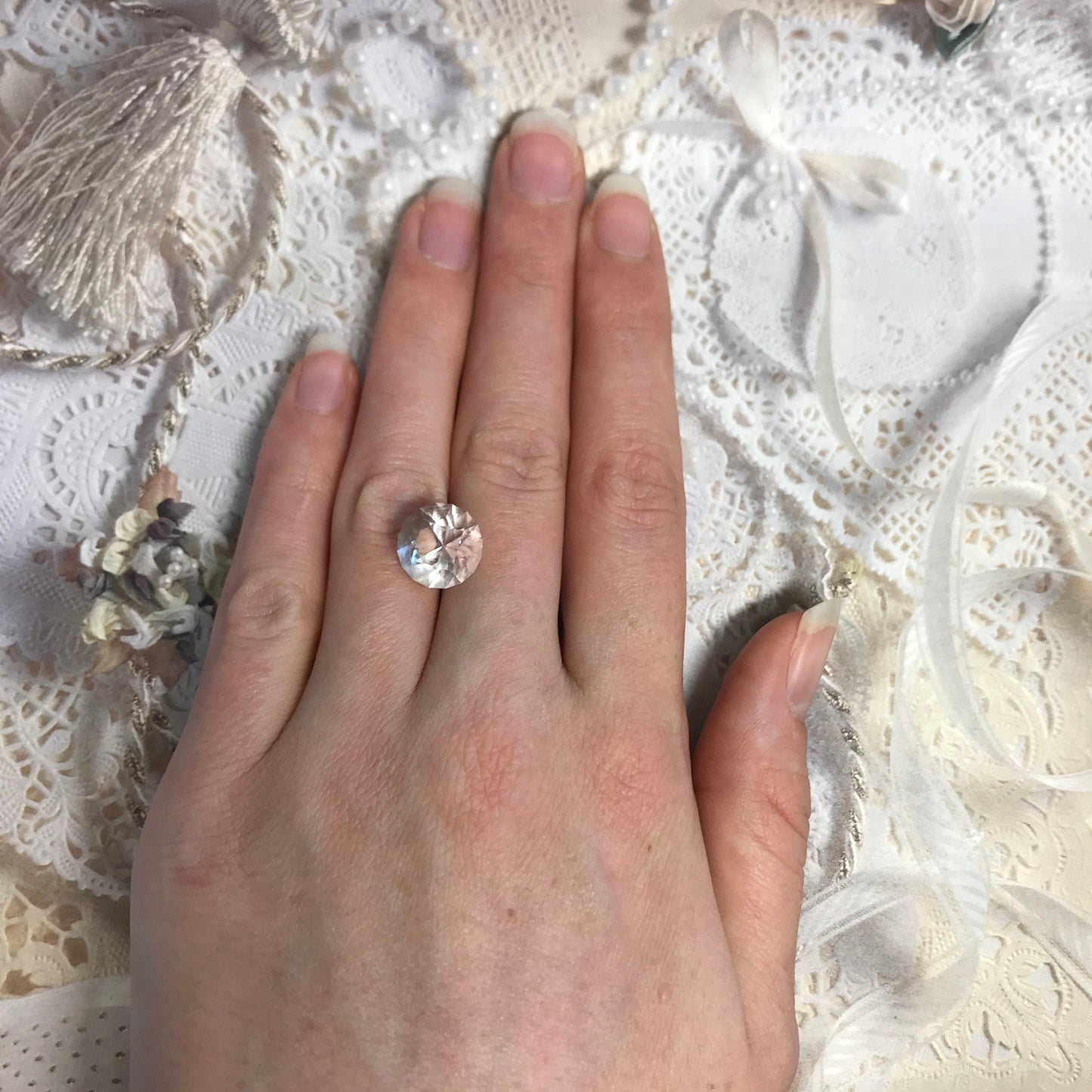 Round Brilliant Fluorite 7.30 Carat 11.6mm Round, Faceted Loose Unmounted Light Greyish Gemstone US Cut, Natural Faceted Fluorite Crystal