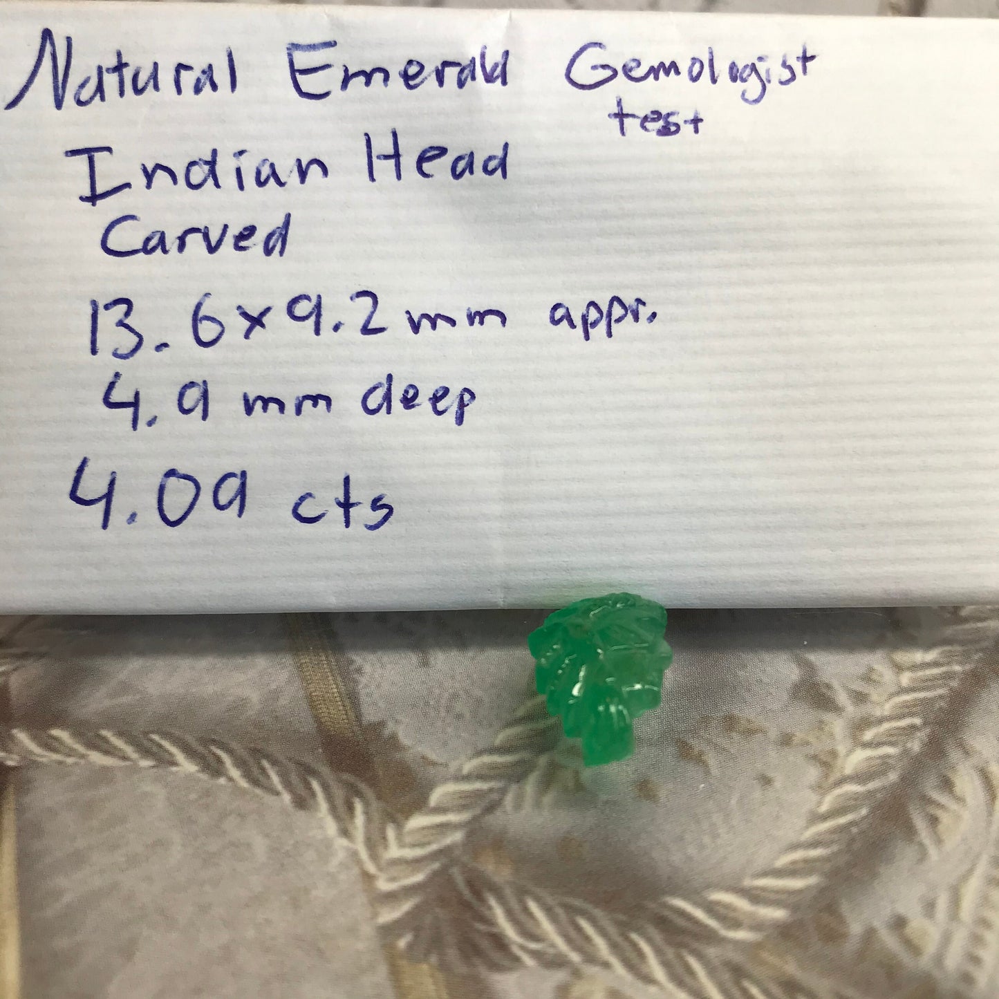 4 Ct Natural Emerald Carved Native American Indian Precious Gemstone Loose Carved Face appr. 14x9 mm