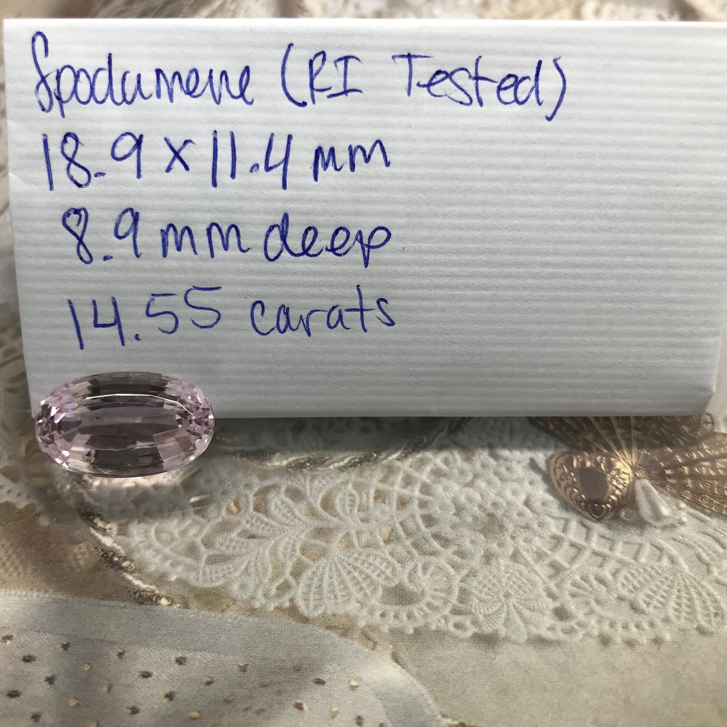 14.55 Carat Kunzite 19x11.4mm Elongated Oval Cut Light Purple Spodumene Faceted Loose Gemstone