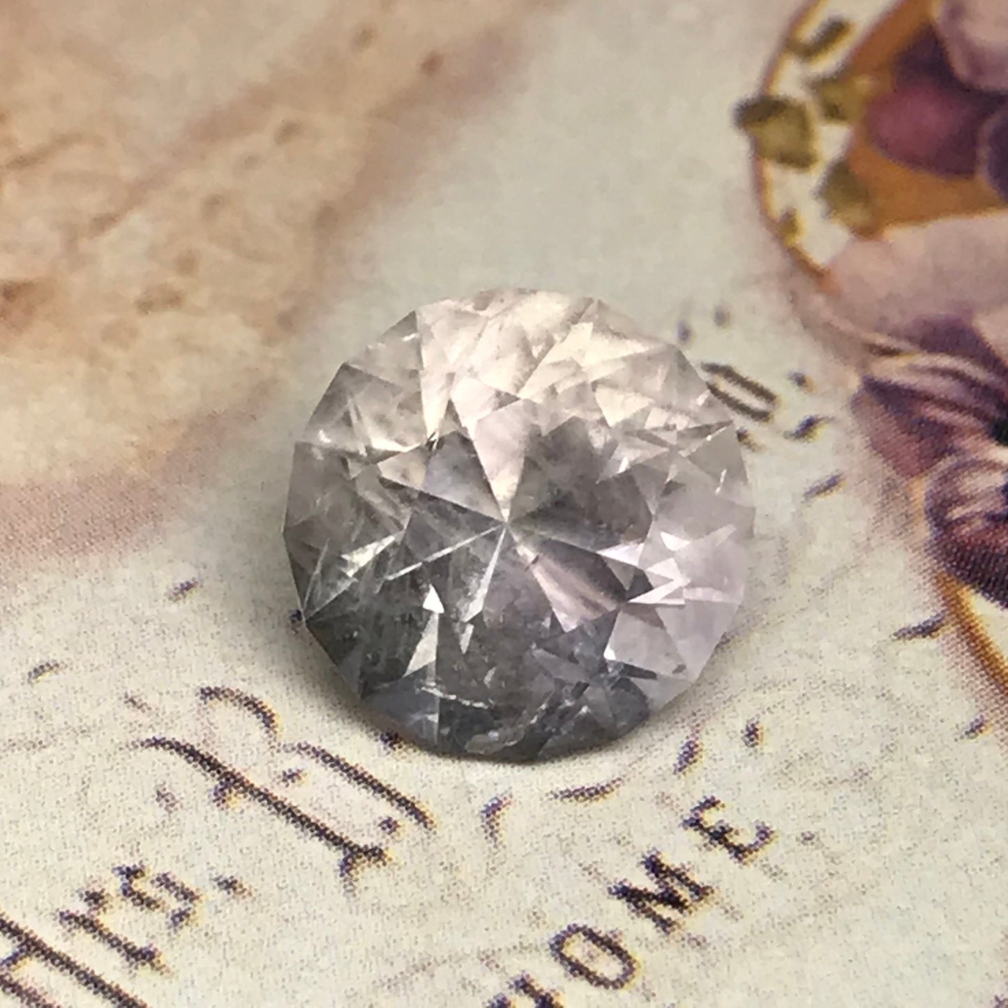 Round Brilliant Fluorite 7.30 Carat 11.6mm Round, Faceted Loose Unmounted Light Greyish Gemstone US Cut, Natural Faceted Fluorite Crystal