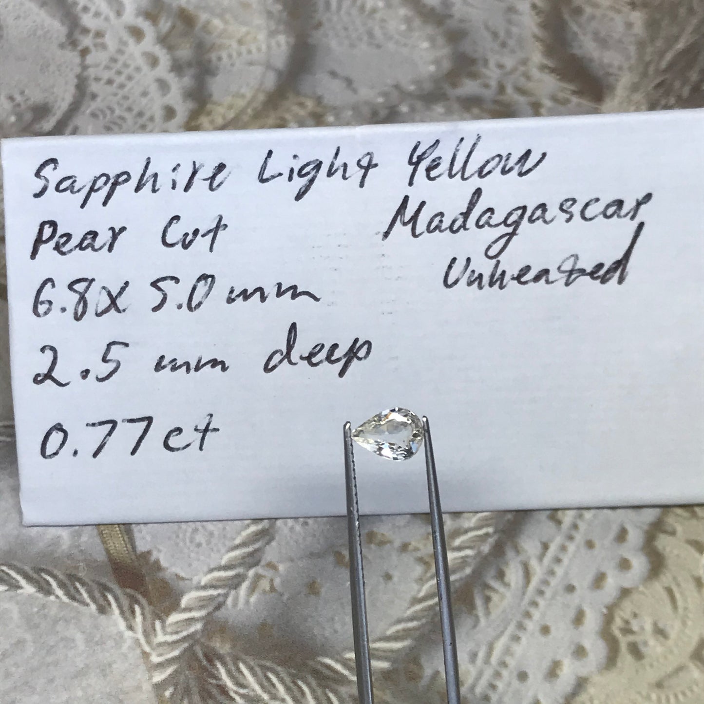 Natural Colorless Sapphire 0.77 carat 7x5 mm Pear Cut, Madagascar Light Yellow Sapphire, Almost White Sapphire, Faceted Loose Gems