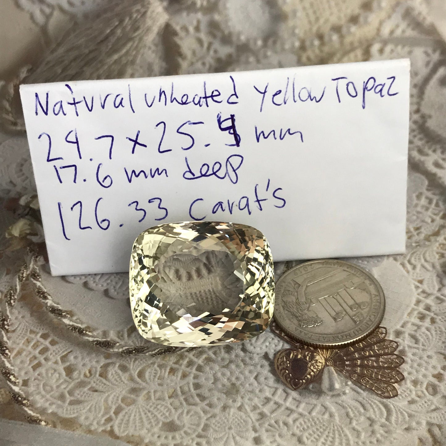 126 Carat Huge Natural Topaz 30x25mm Rectangle Cushion Cut Light Golden Yellow, Faceted Loose Unmounted Gemstone