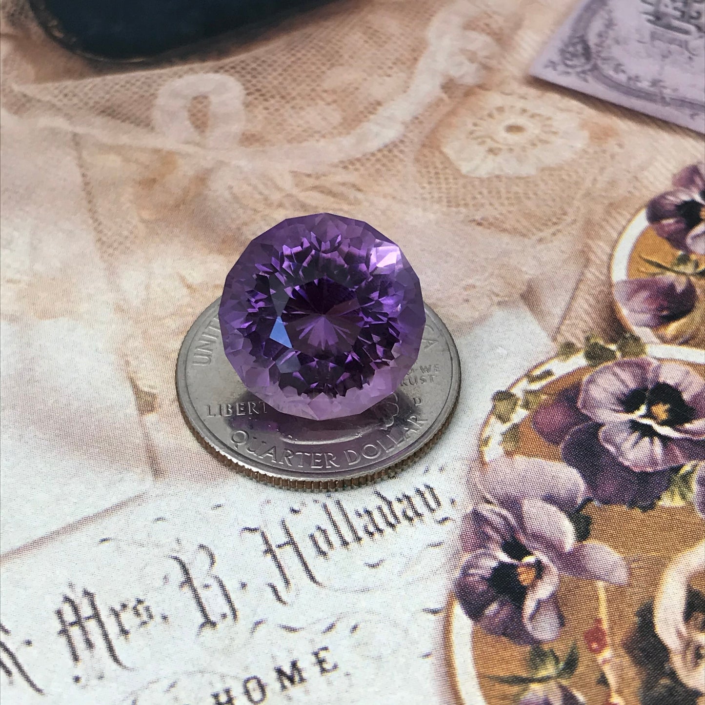 16.6mm Round Cut Purple Amethyst 18.5 carat Loose Gem Faceted Gemstone Unmounted Stone February Birthstone, 16.5mm