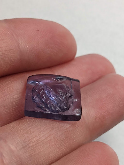 10 carat Tanzanite Cameo Carving of Woman's Face Cabochon 14.5mm x14.6 mm Square Purple Violet Zoisite Carved Gemstone