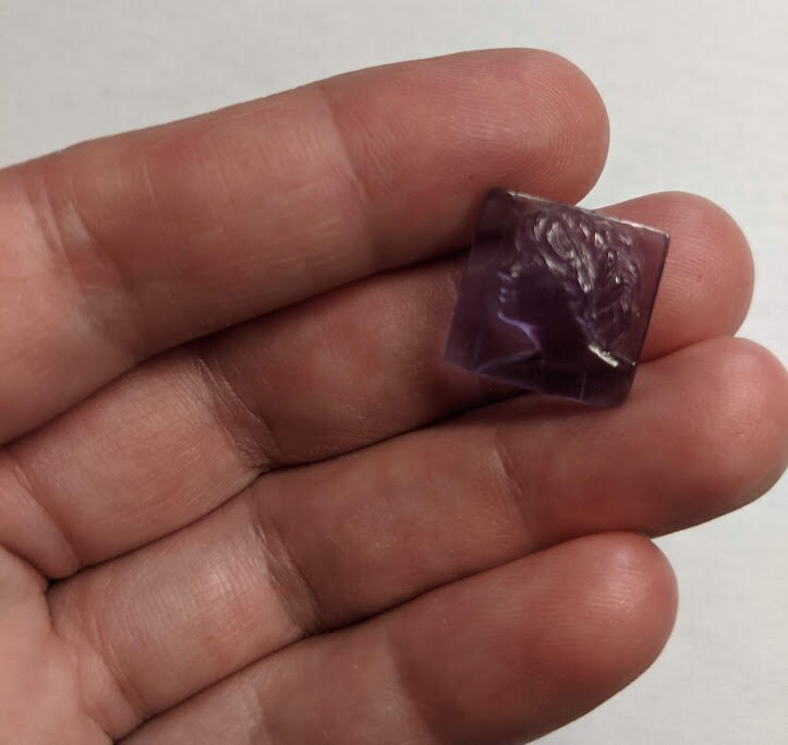 10 carat Tanzanite Cameo Carving of Woman's Face Cabochon 14.5mm x14.6 mm Square Purple Violet Zoisite Carved Gemstone