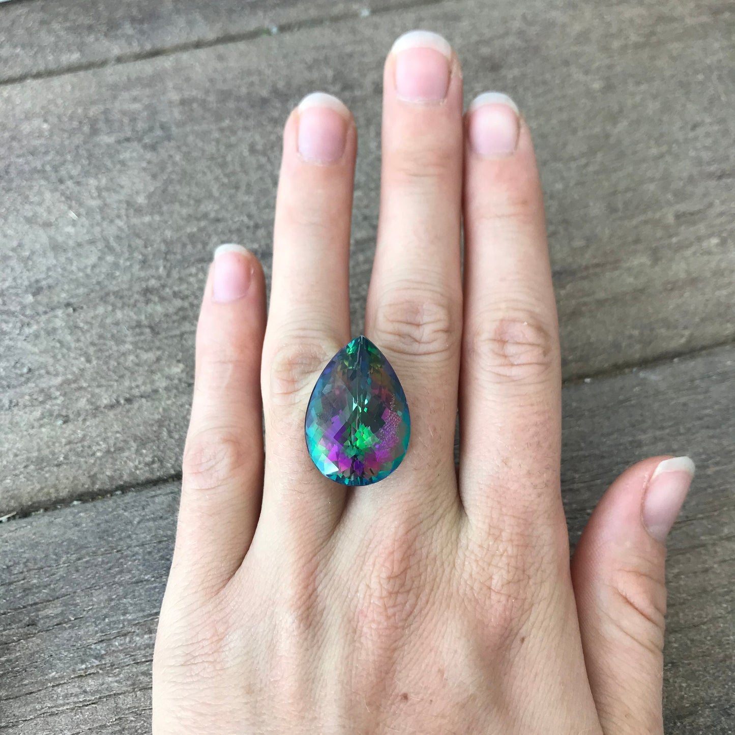Large Mystic Topaz 40 carat 26x18mm Checkerboard Pear Cut, Faceted Loose Coated Gemstone