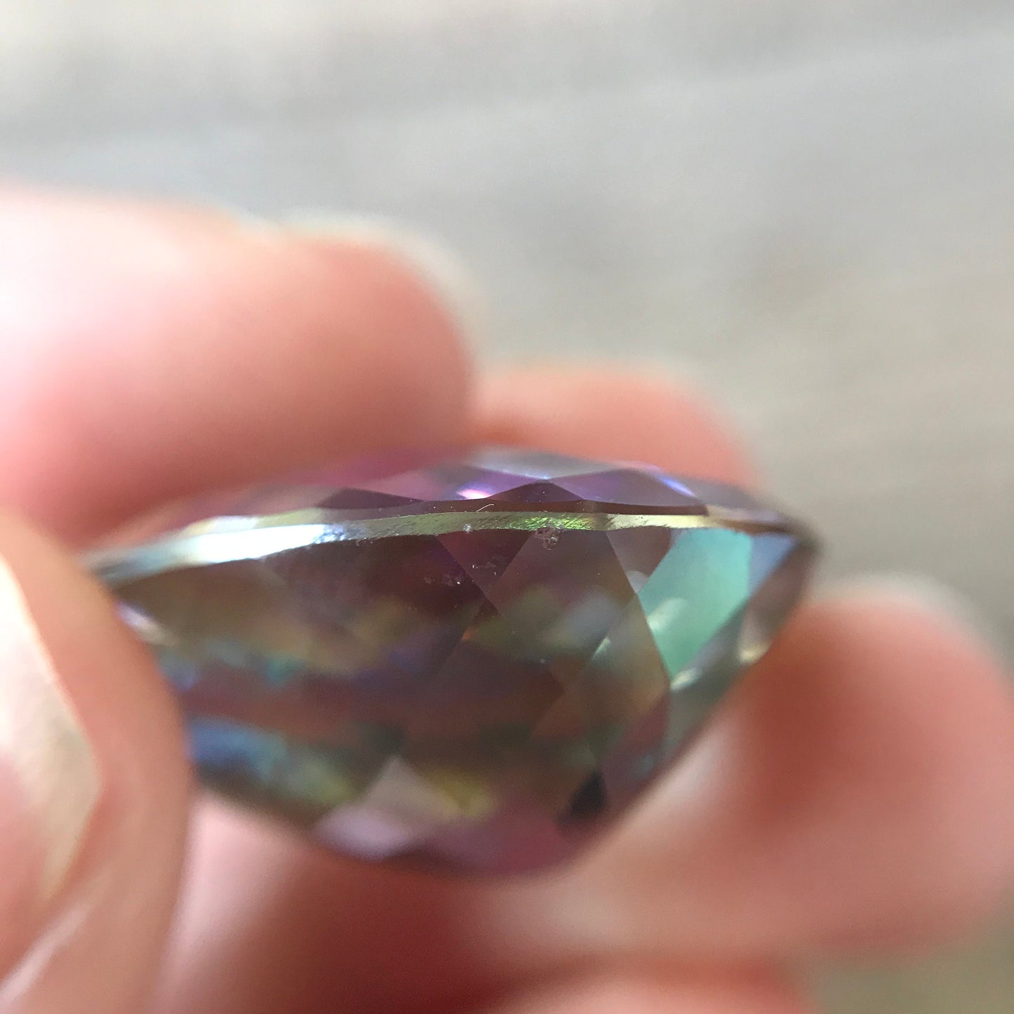 Large Mystic Topaz 40 carat 26x18mm Checkerboard Pear Cut, Faceted Loose Coated Gemstone