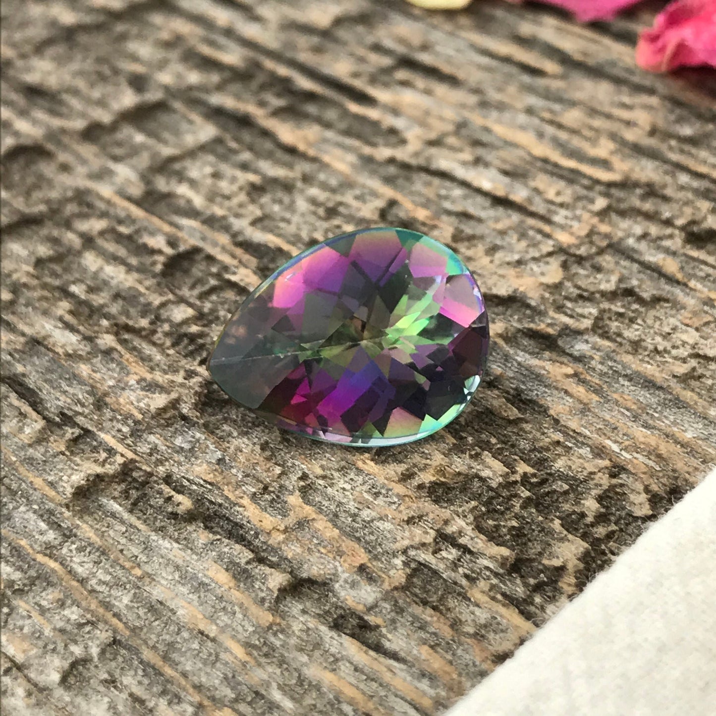 Mystic Topaz 8.38 carat 16x12mm Checkerboard Pear Cut, Faceted Loose Unmounted Multi Color