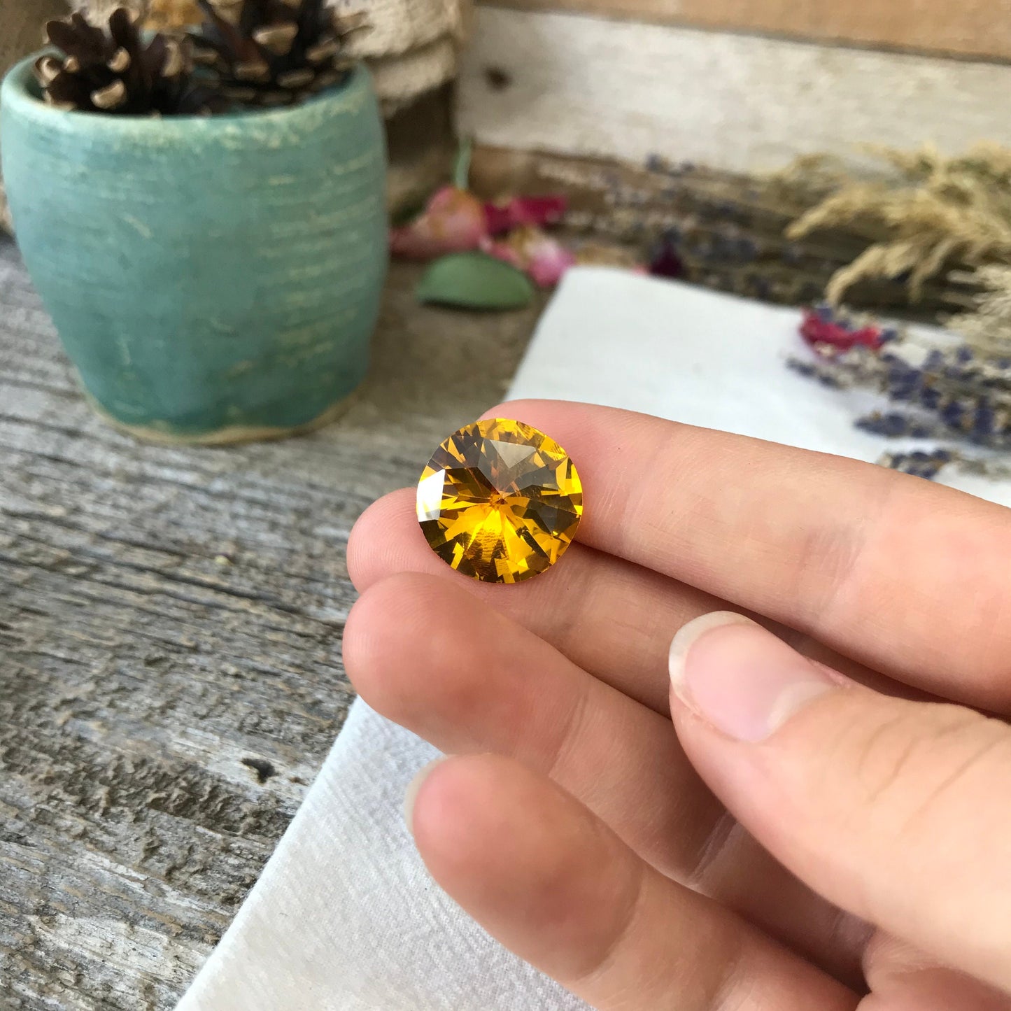 Orange Synthetic Sapphire 19 carat 17.5mm Fancy Round Cut, Faceted Loose Unmounted Gemstone For Jewelry Setting, Man Made Lab Created Gem