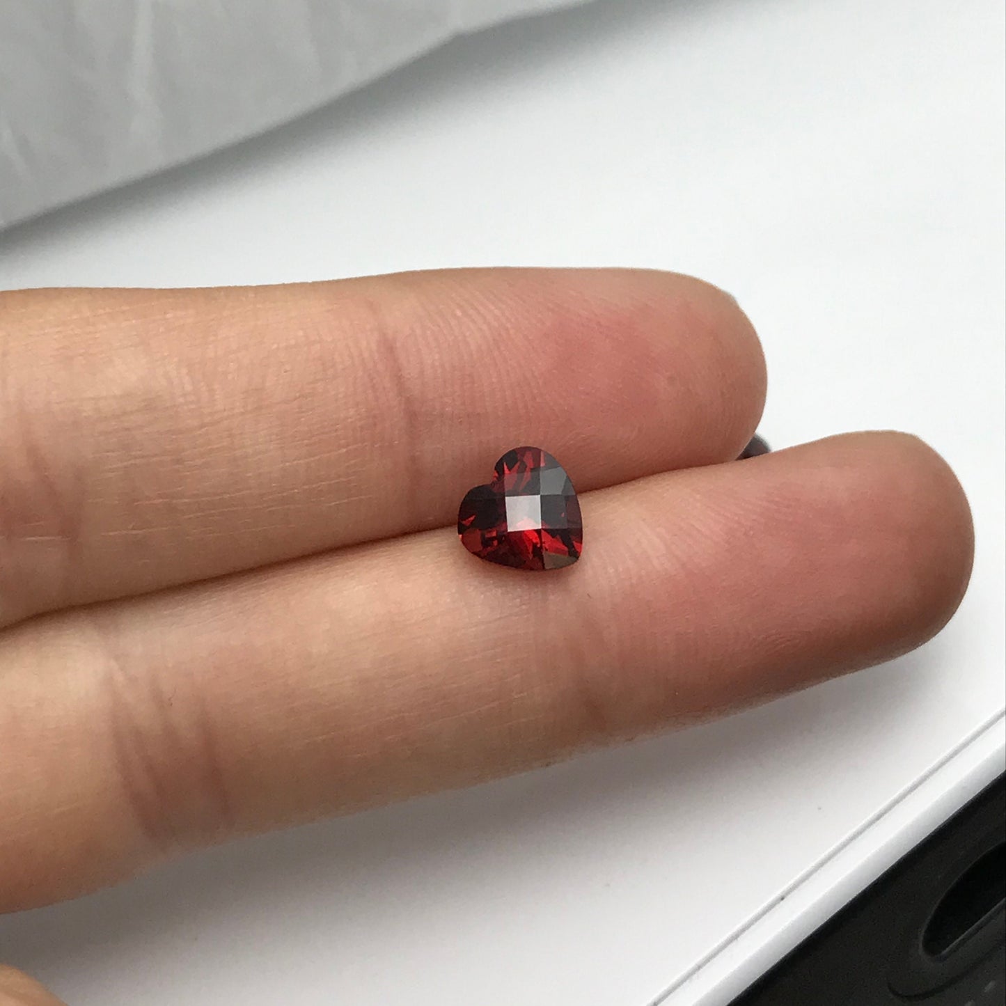 ONE 7mm Red Garnet Checkerboard Hear Cut, Approx 1.32-1.62 carat, Faceted Loose Reclaimed Gem