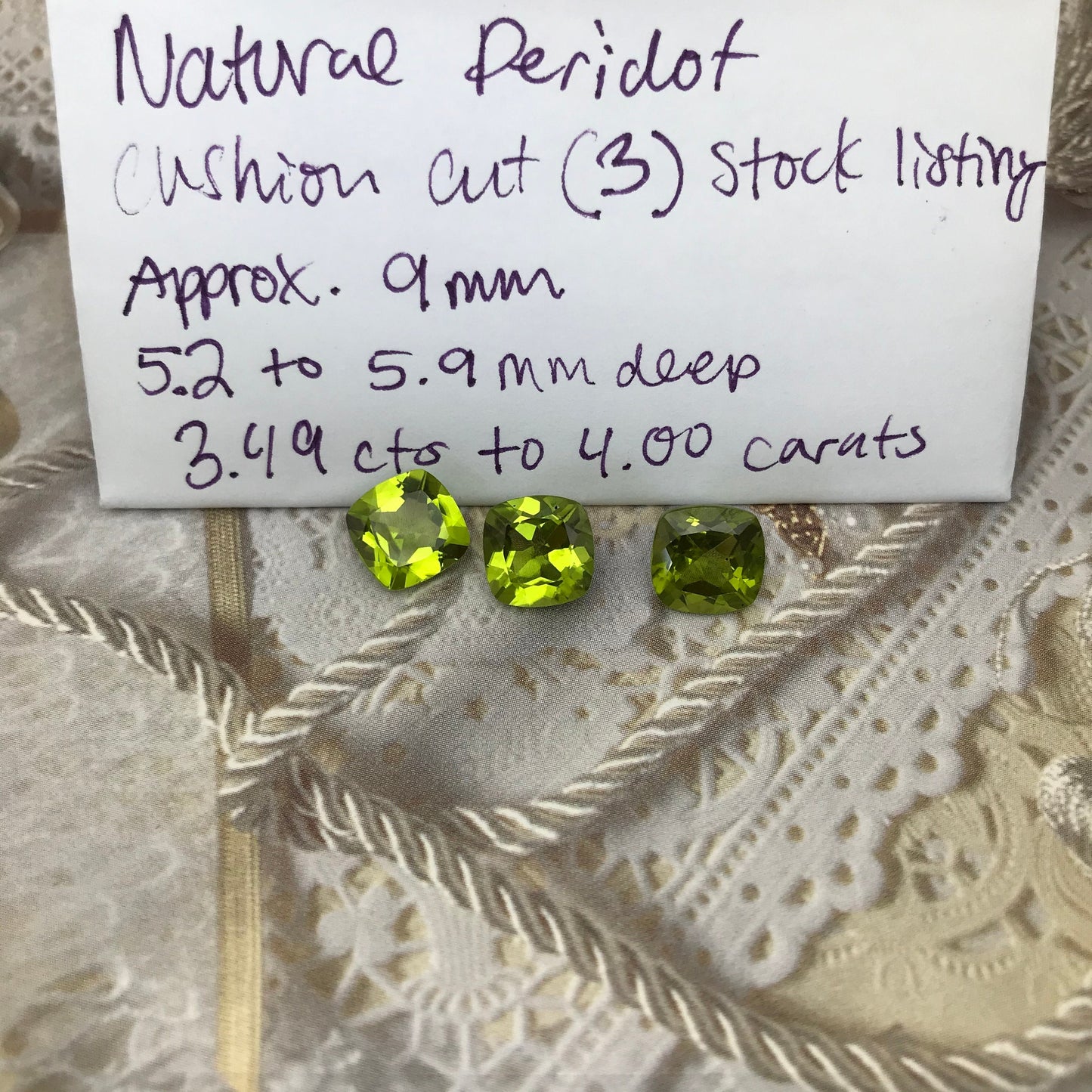 Green Peridot 9 mm Cushion Cut 3.5 to 4.0 carats Loose Natural Gem August Birthstone Faceted Unmounted Gemstone, Natural Peridot