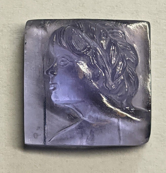 10 carat Tanzanite Cameo Carving of Woman's Face Cabochon 14.5mm x14.6 mm Square Purple Violet Zoisite Carved Gemstone