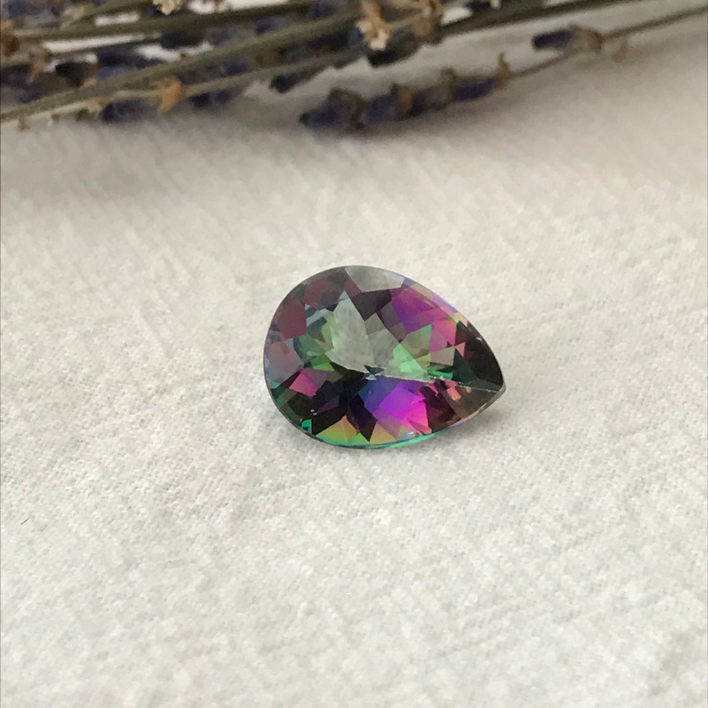 Mystic Topaz 8.38 carat 16x12mm Checkerboard Pear Cut, Faceted Loose Unmounted Multi Color