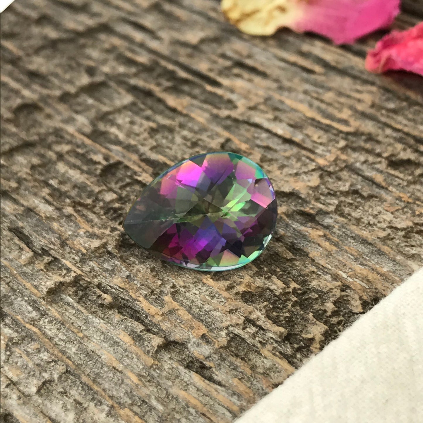 Mystic Topaz 8.38 carat 16x12mm Checkerboard Pear Cut, Faceted Loose Unmounted Multi Color