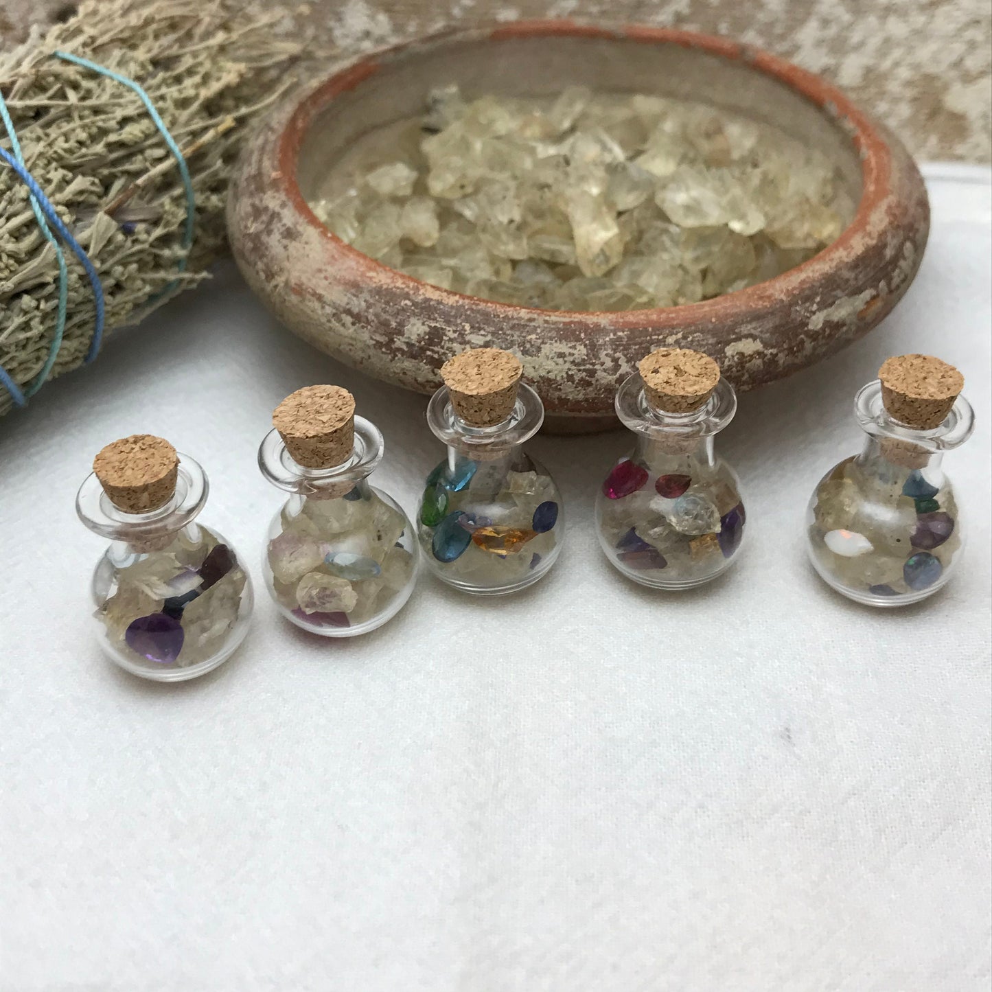 Gemstones in a Bottle, Raw Sunstone Loose Faceted Chipped Gems, Tiny Precious & Semiprecious Gems, Amethyst, Ruby, Emerald, Surprise Gems