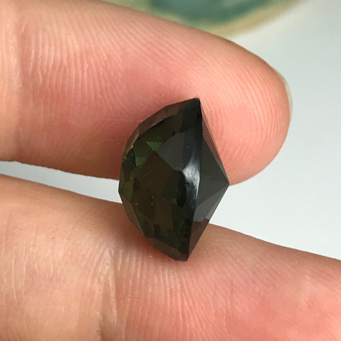 14x10mm Moldavite Loose Gemstone 6.52 Carats  Fancy Oval Checkerboard Cut Faceted Gemstone, Tektite