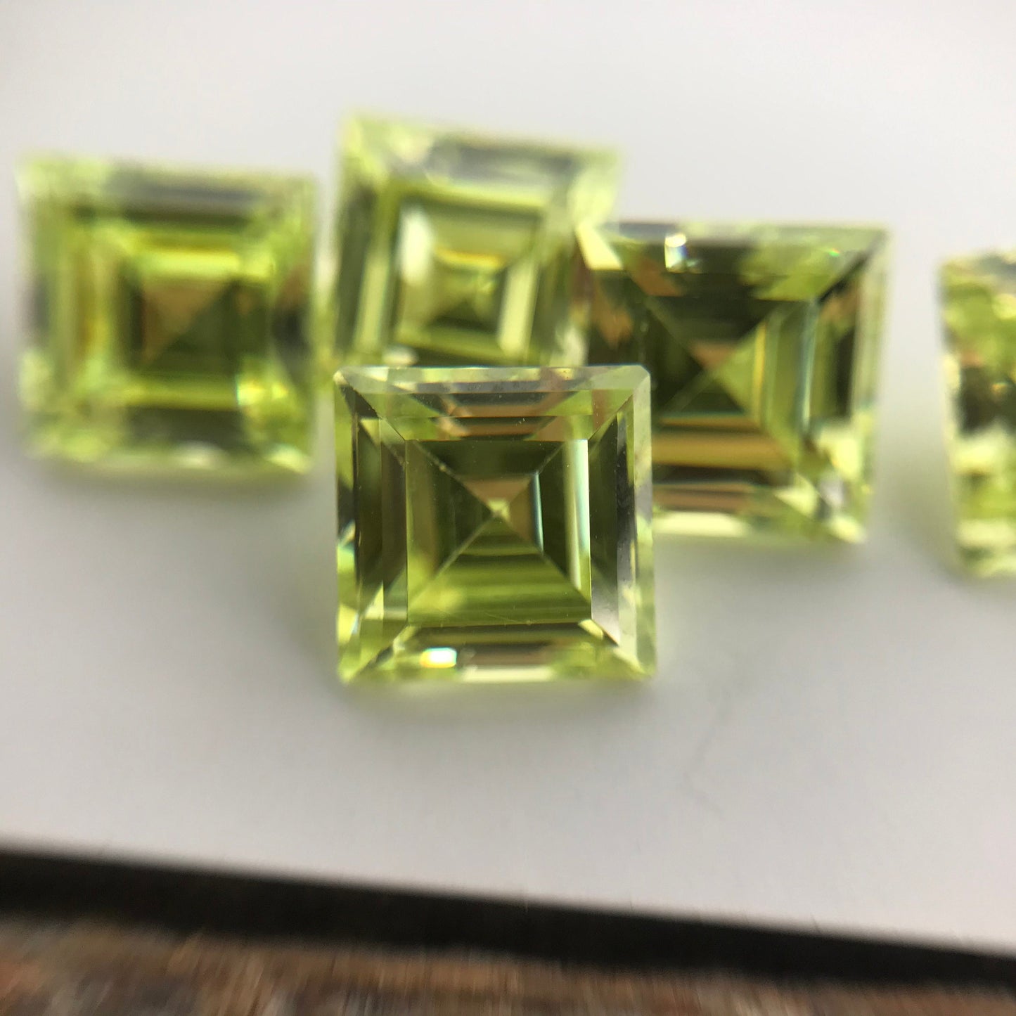 One- Loose Yellow Green Cubic Zirconia, 6mm Square CZ, 2 carat Chartreuse Carre cu , Diamond Simulant, Recycled CZ, Double Sided Rose Cut