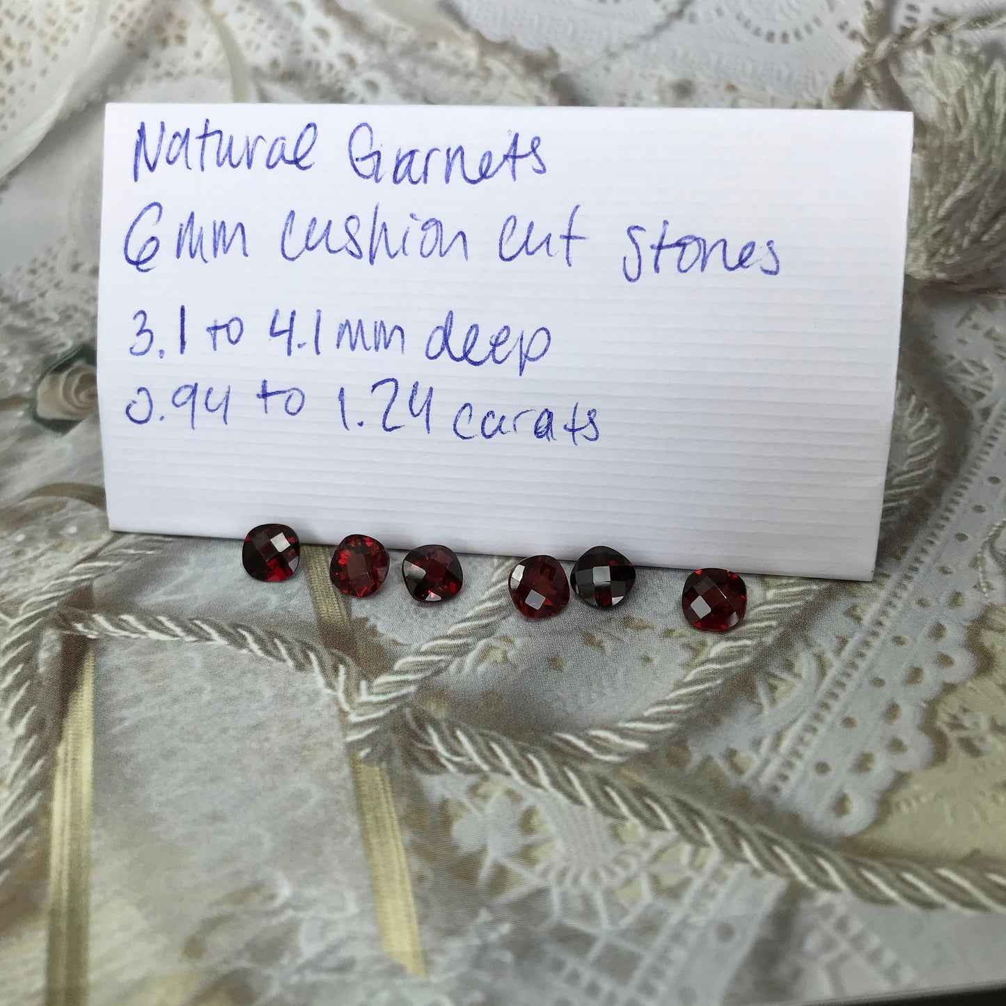 One Garnet 6mm Cushion Cut Checkerboard Cut Faceted Loose Stones Unmounted Gemstone Red Flowing Gems Approx 1 ct Garnet