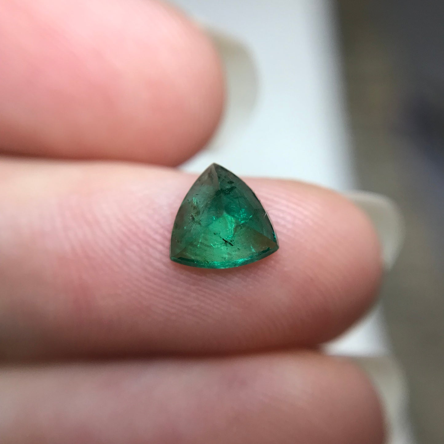 0.89 ct Natural Emerald About 6.4mm Trillion Cut Faceted Gem Precious Gemstone Deep Green Gem Real Natural Vivid Green Stone 6.5mm