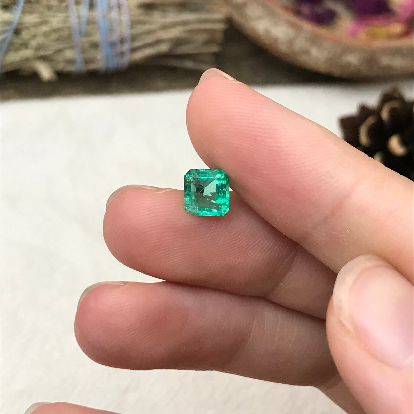 0.86 Carat Natural Emerald 6mm Square Emerald Cut, Imperfect Emerald, Rough Emerald