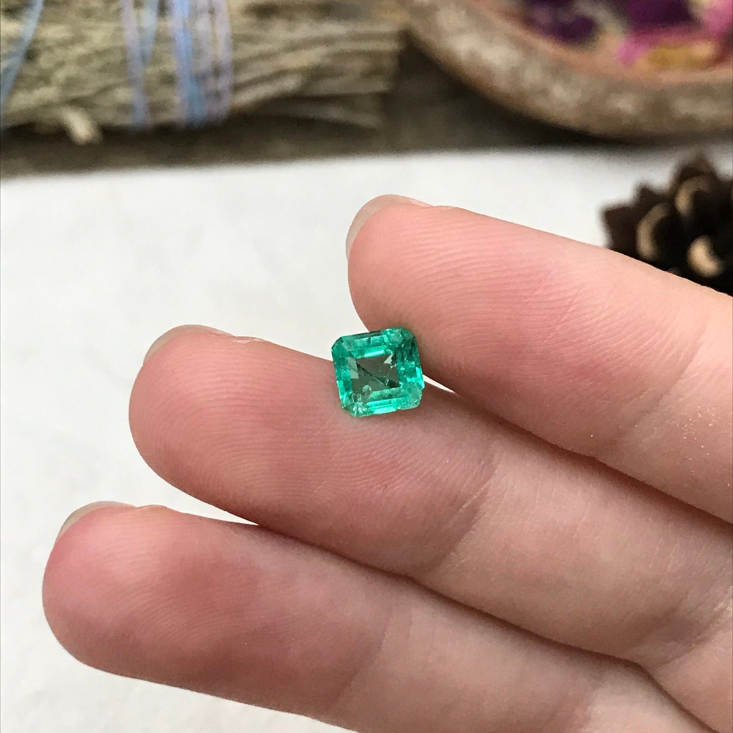 0.86 Carat Natural Emerald 6mm Square Emerald Cut, Imperfect Emerald, Rough Emerald