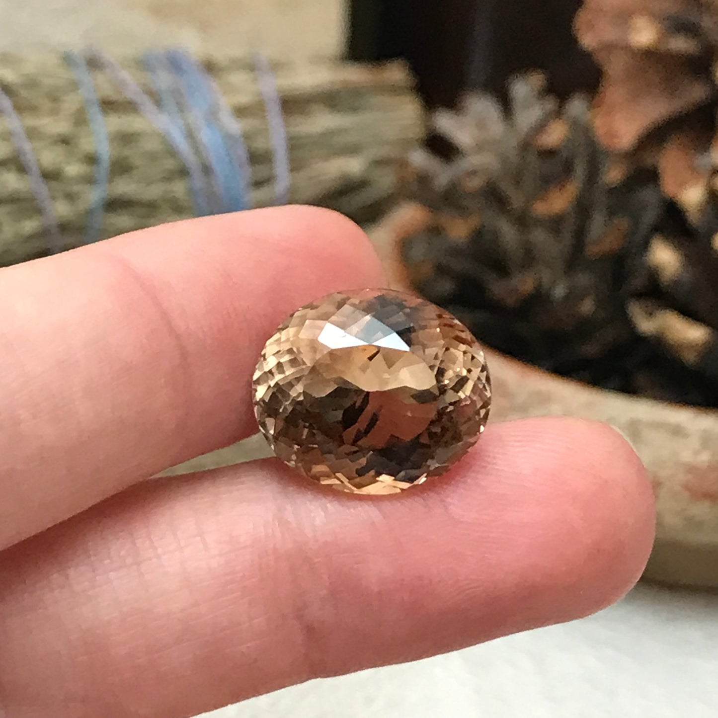 15.57 carat Natural Brown Topaz 15.5x13.5mm Oval Cut Faceted Gemstone, Large Stone Loose Smokey Topaz, Golden Brown