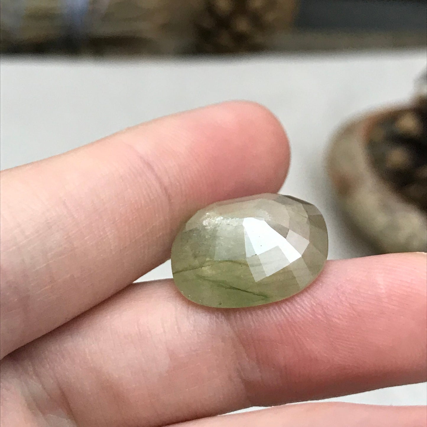 15 ct Yellowish Green Sapphire (Glass Filled) 17x15mm Cushion Cut, Loose Gem, Faceted Heated & Treated Green Sapphire