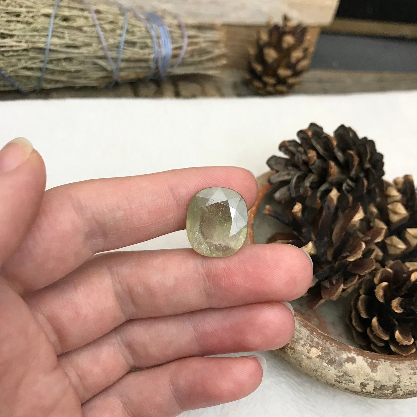 15 ct Yellowish Green Sapphire (Glass Filled) 17x15mm Cushion Cut, Loose Gem, Faceted Heated & Treated Green Sapphire