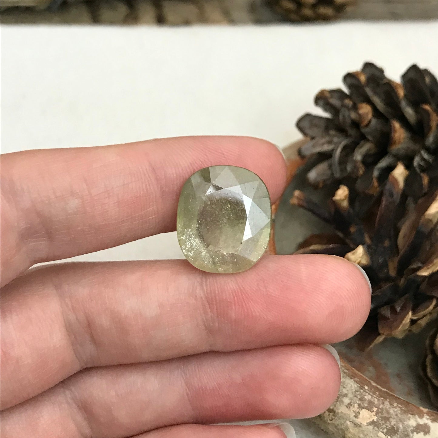 15 ct Yellowish Green Sapphire (Glass Filled) 17x15mm Cushion Cut, Loose Gem, Faceted Heated & Treated Green Sapphire