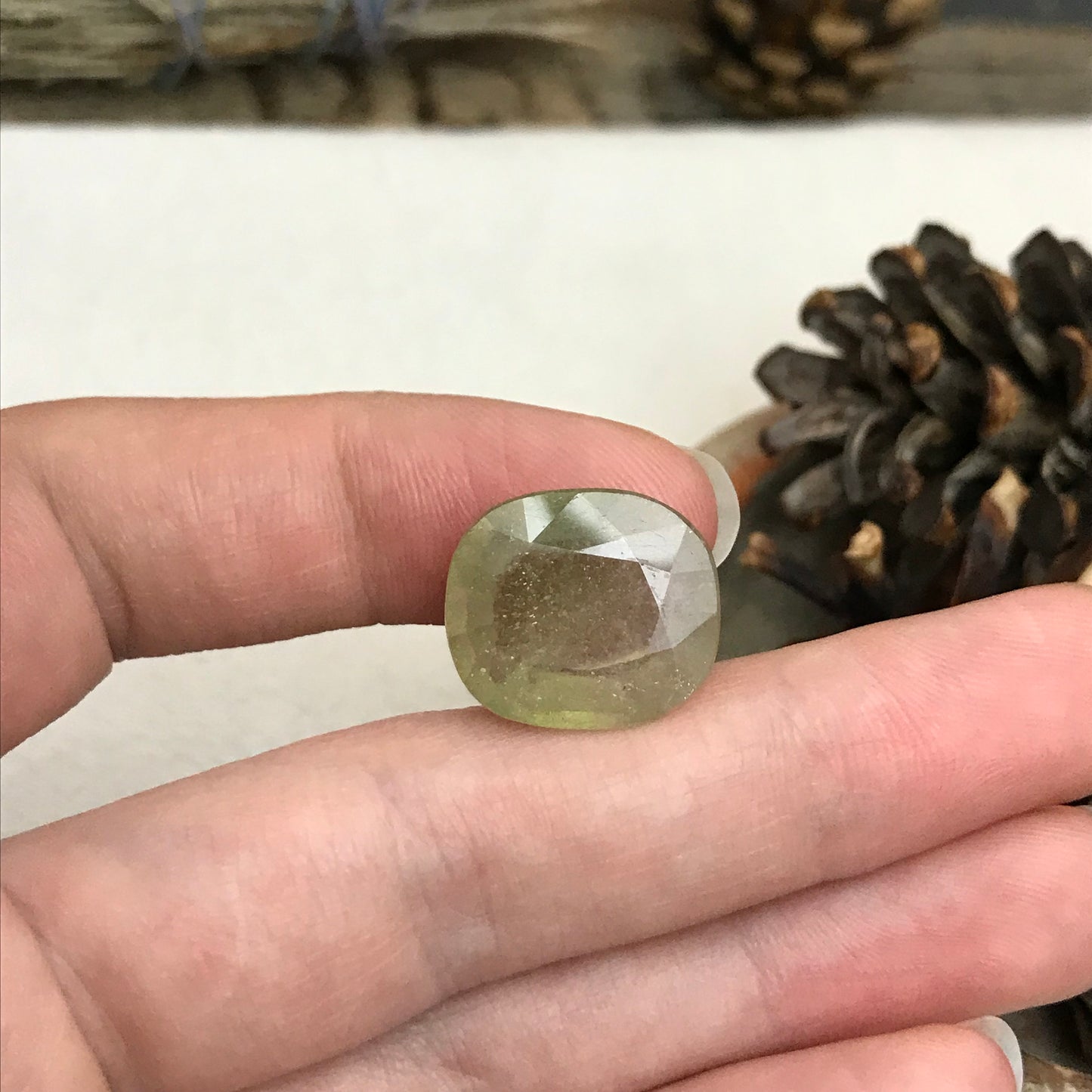 15 ct Yellowish Green Sapphire (Glass Filled) 17x15mm Cushion Cut, Loose Gem, Faceted Heated & Treated Green Sapphire