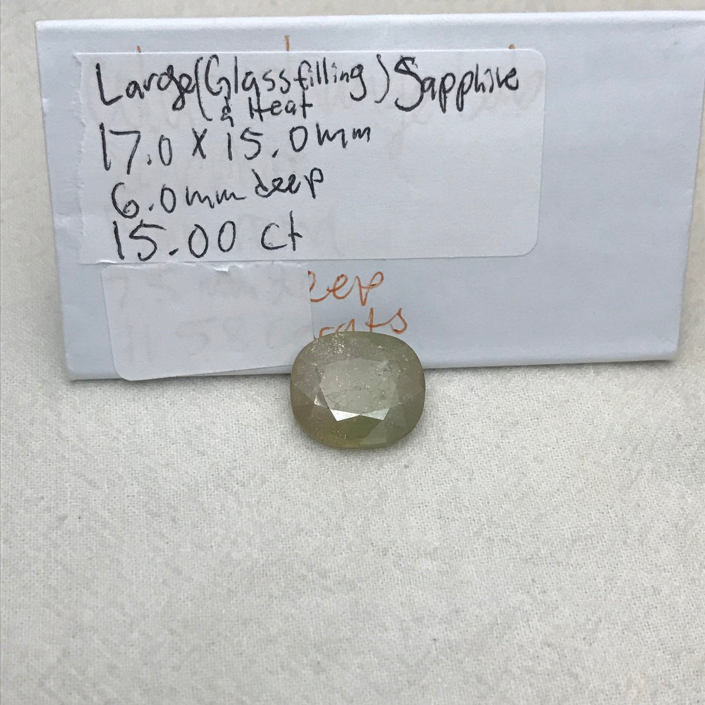 15 ct Yellowish Green Sapphire (Glass Filled) 17x15mm Cushion Cut, Loose Gem, Faceted Heated & Treated Green Sapphire