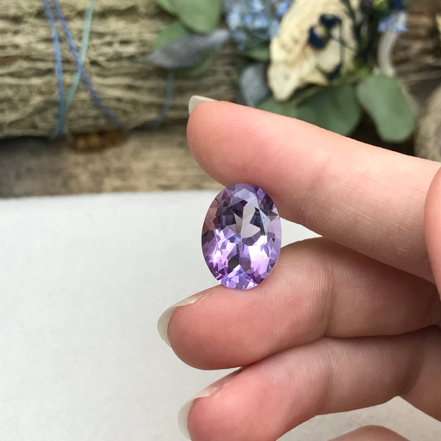 16x12mm Light Purple Amethyst, Oval, 8.20 carat Loose Gem Reclaimed/Recycled Gemstone Faceted for Jewelry setting, February Birthstone